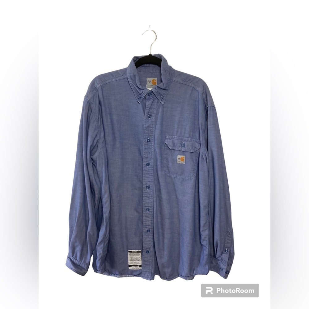 Carhartt Flame Resistant blue long sleeve button down  work shirt. XL